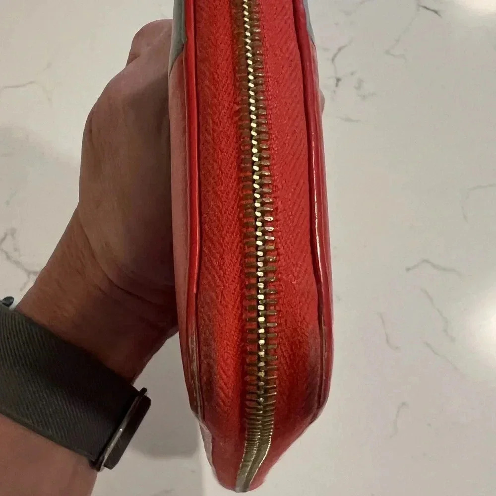 CELINE | Round Zipper Long Wallet | Lambskin | Ladies Salmon Pink x Grey | EUC - Picture 11 of 14